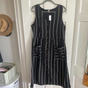 NWT Gap Linen Summer Midi Dress BW Stripes XL